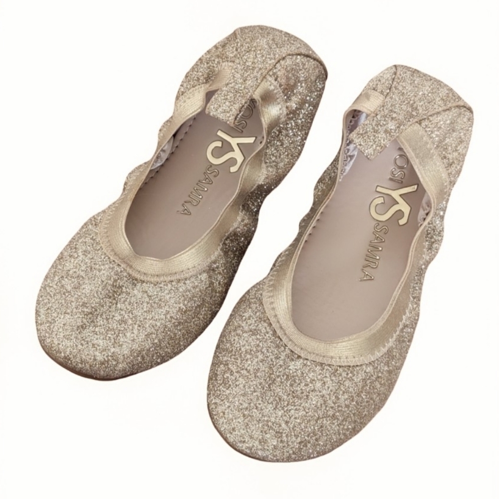NWT! Yosi Samra Miss Samra Gold Glitter Ballet Flats - Size 1